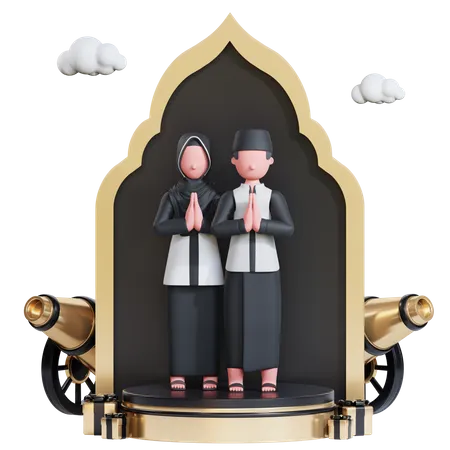 Muslim couple doing prayer  3D Illustration