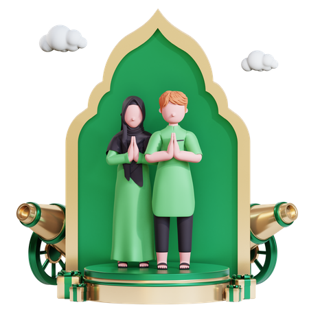 Muslim couple doing prayer  3D Illustration