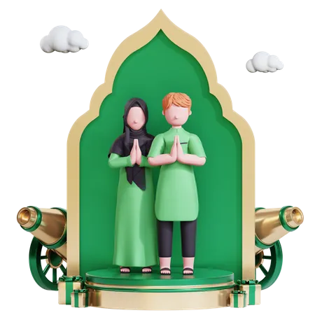 Muslim couple doing prayer  3D Illustration