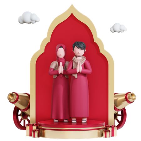 Muslim couple doing prayer  3D Illustration