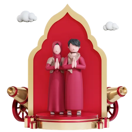 Muslim couple doing prayer  3D Illustration