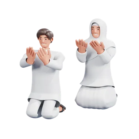 Muslim Couple Doing Muslim Prayer  3D Illustration