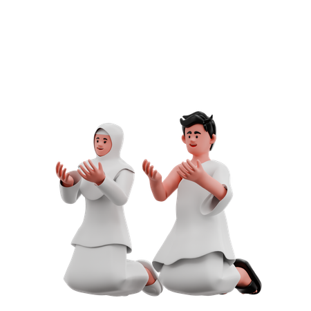 Muslim Couple Doing Muslim Prayer  3D Illustration