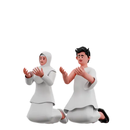 Muslim Couple Doing Muslim Prayer  3D Illustration