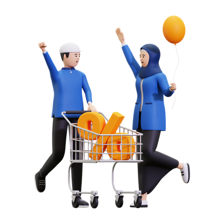 Muslim Couple Doing Ramadan Shopping  3D Illustration