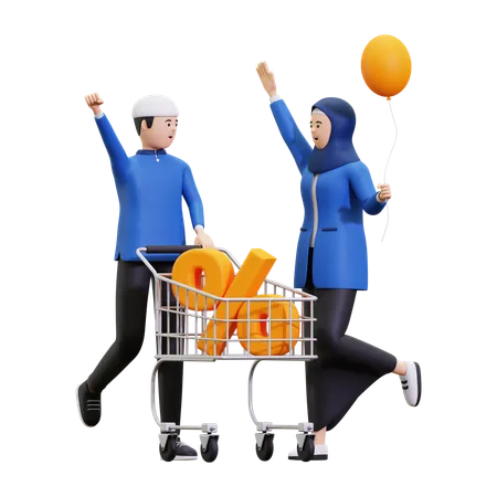Muslim Couple Doing Ramadan Shopping  3D Illustration