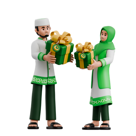 Muslim Couple Exchange Gifts  3D Icon