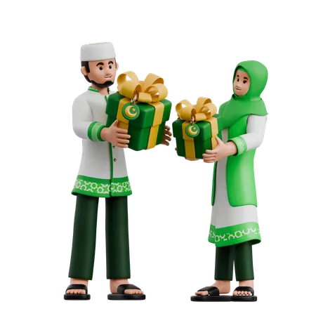 Muslim Couple Exchange Gifts  3D Icon