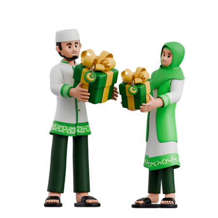 Muslim Couple Exchange Gifts  3D Icon