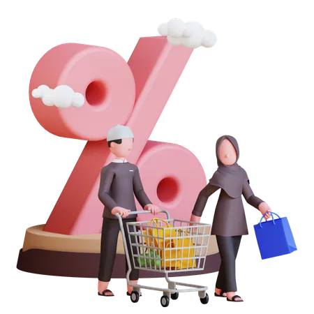 Muslim couple getting discount on Ramadan  3D Illustration