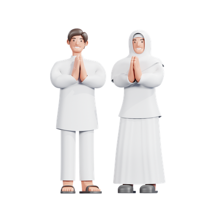 Muslim Couple Giving Apologize Pose  3D Illustration
