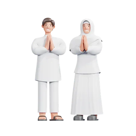 Muslim Couple Giving Apologize Pose  3D Illustration
