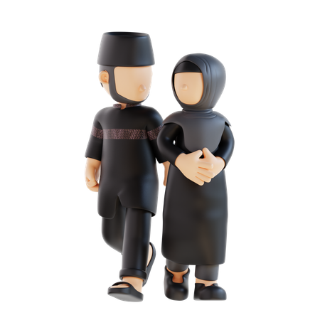 Muslim Couple Giving Face To Face Pose  3D Illustration