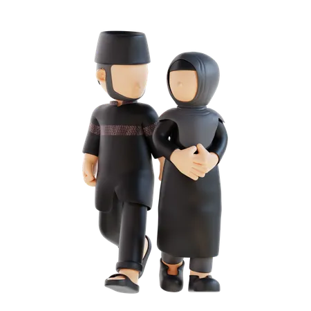 3 D Rendering Muslim Couple Face To Face Pose 3D Illustration