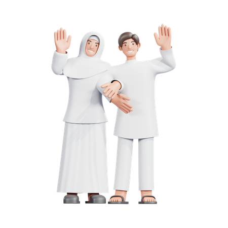 Muslim Couple Giving Greeting  3D Illustration