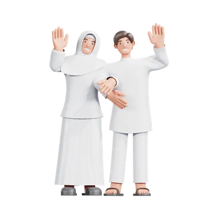 Muslim Couple Giving Greeting  3D Illustration