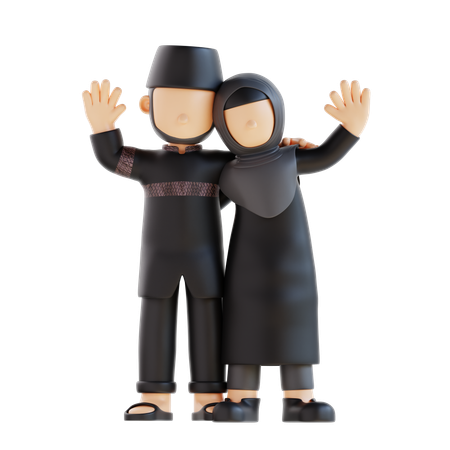 Muslim Couple Giving Greeting Pose  3D Illustration