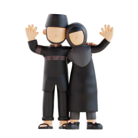 Muslim Couple Giving Greeting Pose  3D Illustration