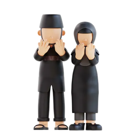 3 D Rendering Muslim Couple Pray Pose 3D Illustration