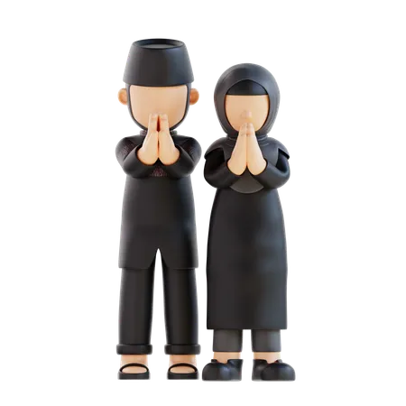 3 D Rendering Muslim Couple Character Forgive Pose 3D Illustration