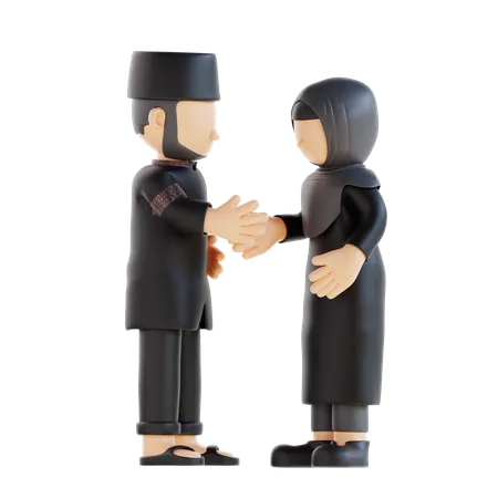 Muslim Couple Giving Shake Hands Pose  3D Illustration