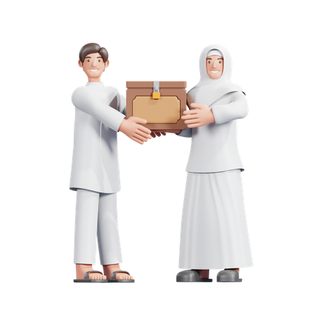 자카트를 바치는 무슬림 부부  3D Icon