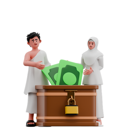 Muslim Couple Giving Zakat  3D Illustration
