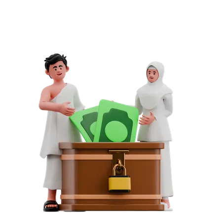 Muslim Couple Giving Zakat  3D Illustration