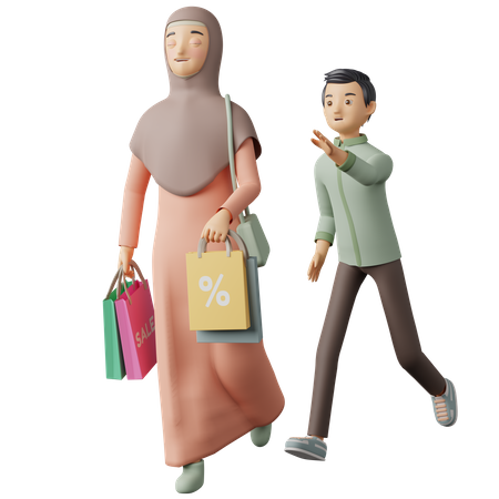 Muslim Couple going for Eid shopping  3D Icon