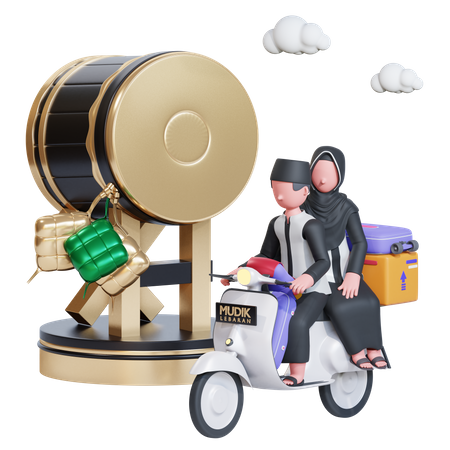 Muslim couple going for trip in Ramadan 3D Illustration