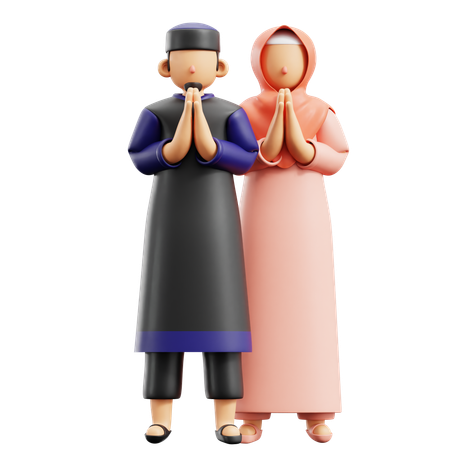 Muslim Couple Greeting  3D Illustration