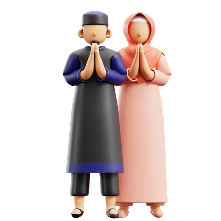 Muslim Couple Greeting  3D Illustration