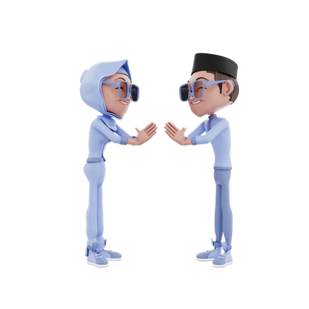 Muslim couple greeting each other  3D Illustration