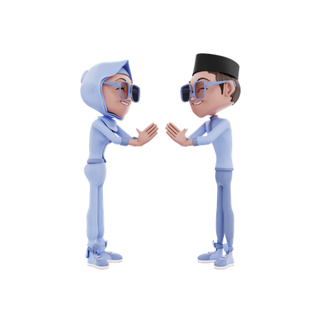 Muslim couple greeting each other 3D Illustration