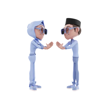 Muslim couple greeting each other  3D Illustration