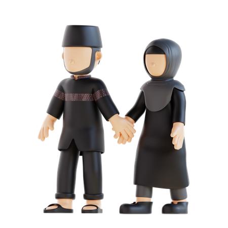 Muslim Couple Holding Hands Pose  3D Illustration