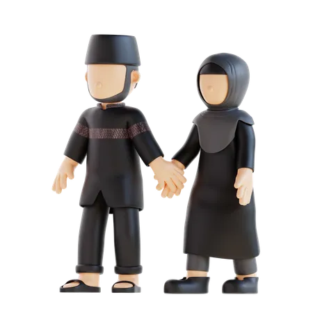 Muslim Couple Holding Hands Pose  3D Illustration