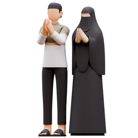 Muslim Couple Is Greeting  3D Illustration