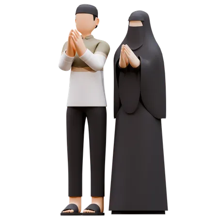 Muslim Couple Is Greeting  3D Illustration