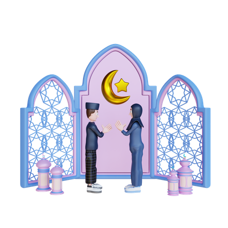 Muslim Couple prating to Allah  3D Illustration