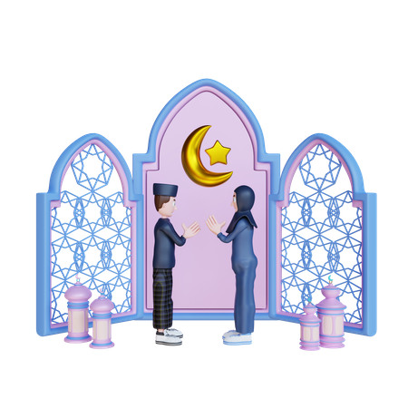 Muslim Couple prating to Allah 3D Illustration