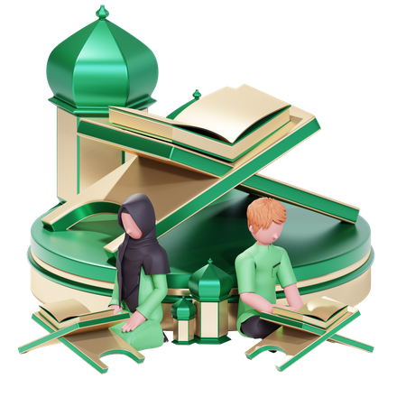 Muslim couple pray in Ramadan  3D Illustration