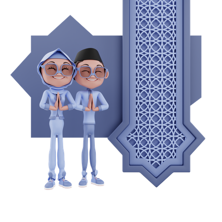 Muslim couple praying 3D Illustration