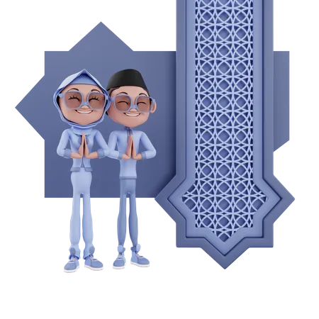 Muslim couple praying 3D Illustration