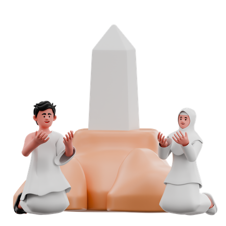 Muslim Couple Praying In Arafah  3D Illustration