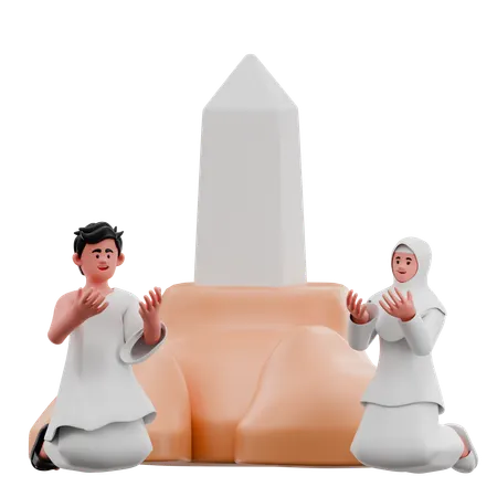 Muslim Couple Praying In Arafah  3D Illustration