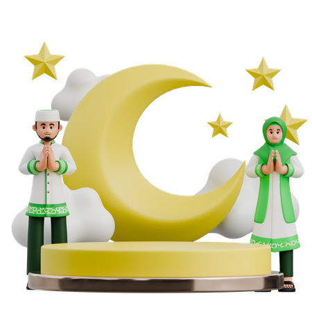 Muslim Couple Ramadan Podium  3D Icon