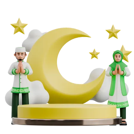 Muslim Couple Ramadan Podium  3D Icon