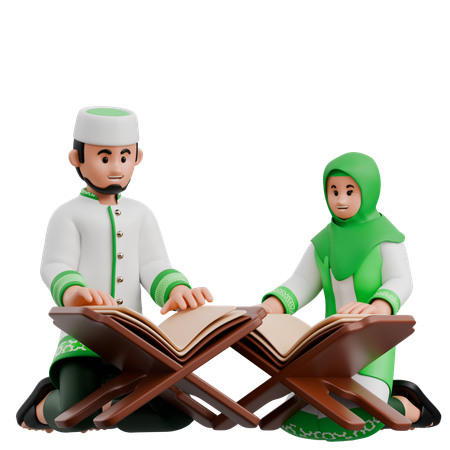 Muslim Couple Reading Quran  3D Icon