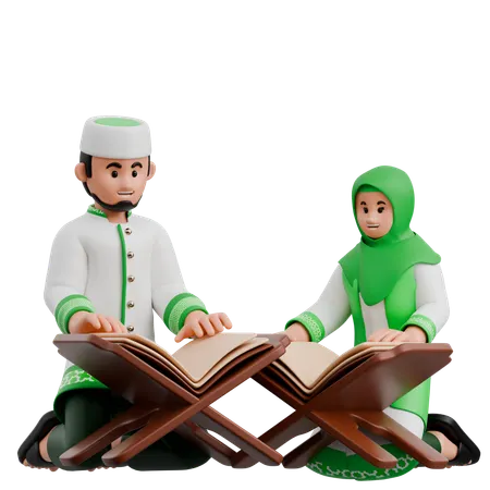 Muslim Couple Reading Quran  3D Icon